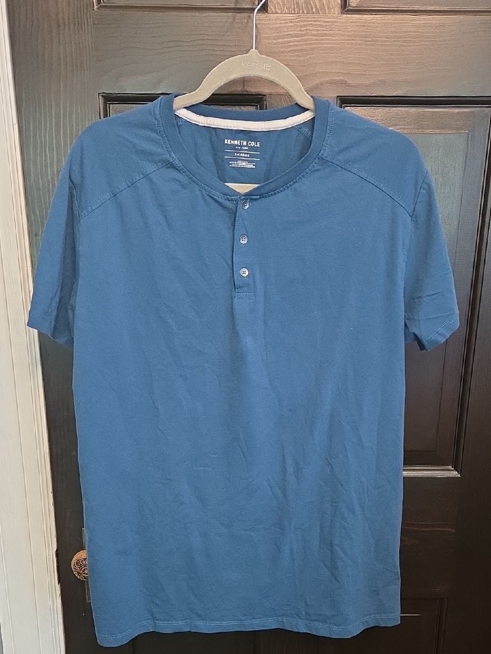 Kenneth Cole Men's Teal-Blue Short Sleeve Henley